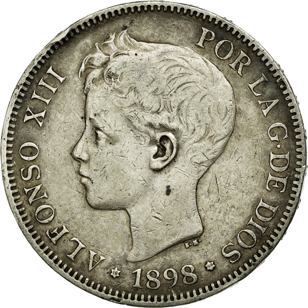 Coin, Spain, Alfonso XIII, 5 Pesetas, 1898, Valencia, VF(30-35), Silver, KM:707