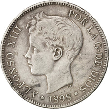 Spain, 5 Pesetas, 1898, Valencia, KM #707, VF(20-25), Silver, 24.07