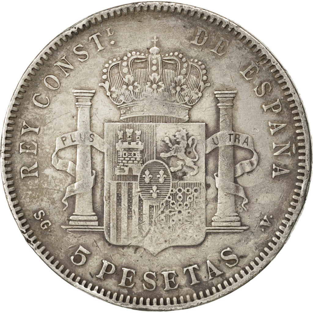 Spain, 5 Pesetas, 1898, Valencia, KM #707, VF(20-25), Silver, 24.07