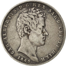 Italie, Sardaigne, Charles Albert, 5 Lire 1849, KM 130.2