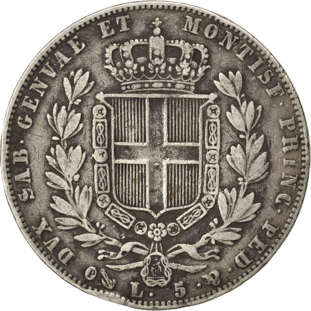 Italie, Sardaigne, Charles Albert, 5 Lire 1849, KM 130.2