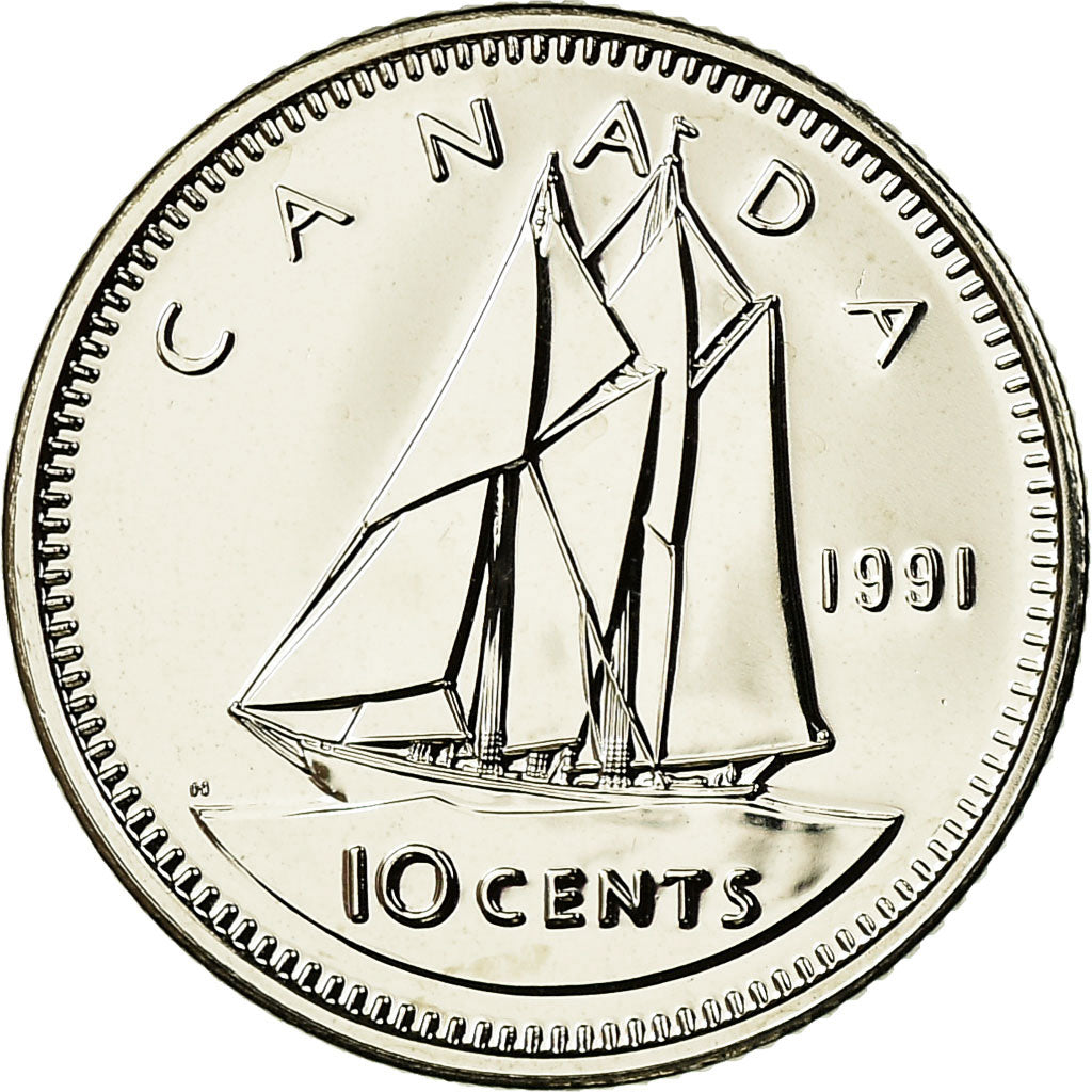 Coin, Canada, Elizabeth II, 10 Cents, 1991, Royal Canadian Mint, Ottawa