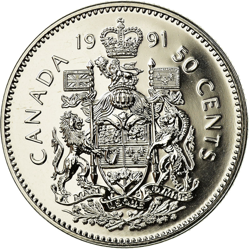 Coin, Canada, Elizabeth II, 50 Cents, 1991, Royal Canadian Mint, Ottawa