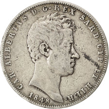 Italie, Sardaigne, Charles Albert, 5 Lire 1848, KM 130.2