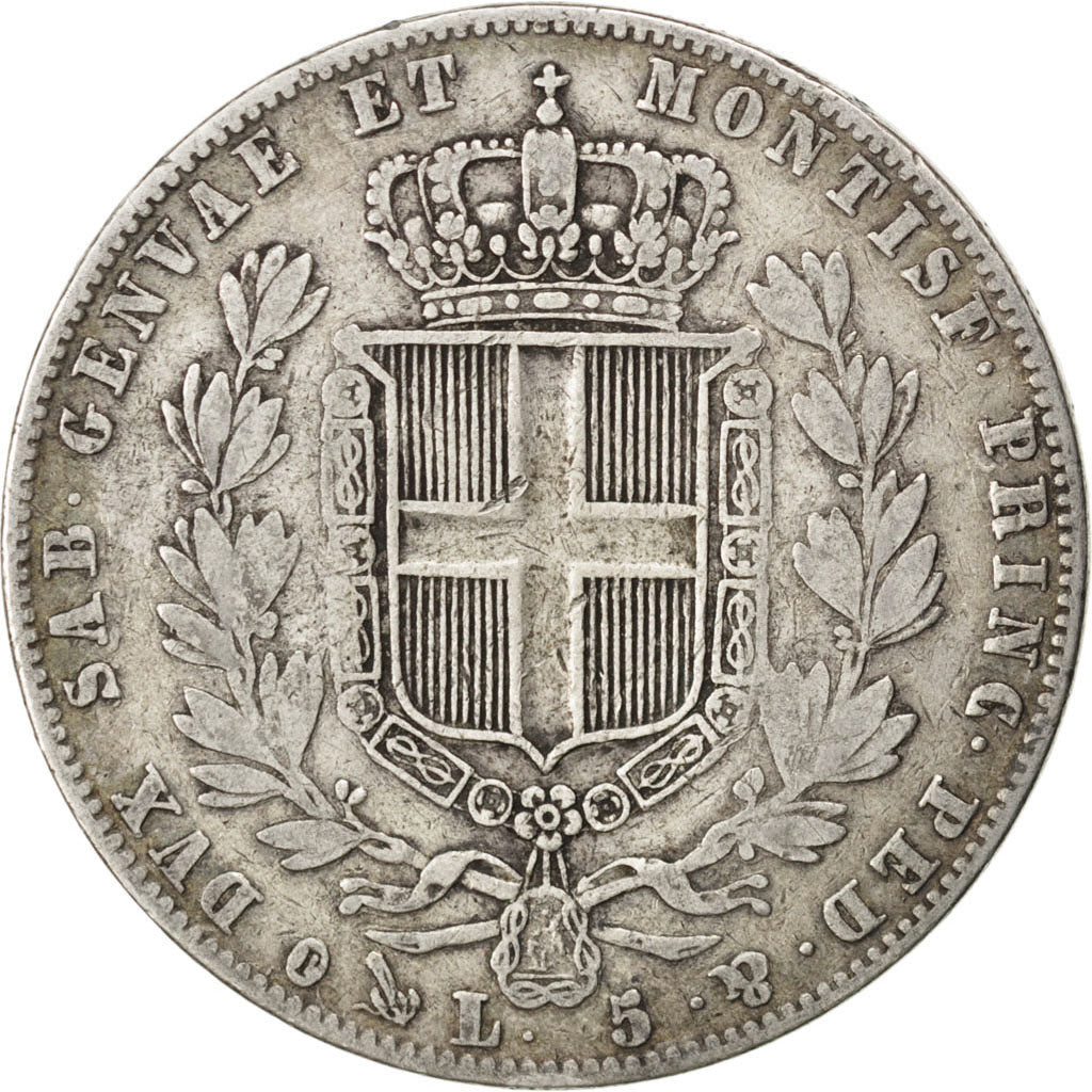 Italie, Sardaigne, Charles Albert, 5 Lire 1848, KM 130.2