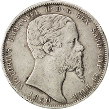ITALIAN STATES, 5 Lire, 1850, Torino, KM #144.1, EF(40-45), Silver, 37, 24.83