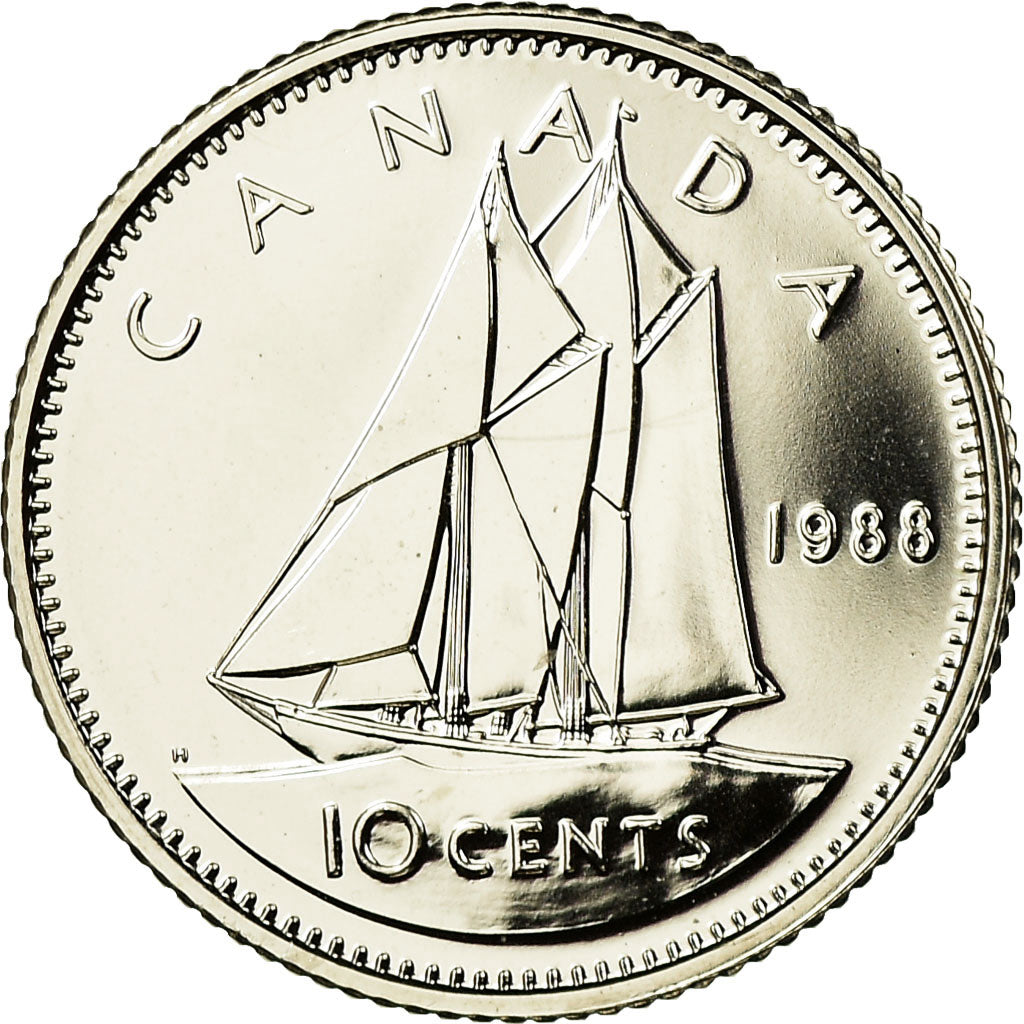 Moeda, Canadá, Elizabeth II, 10 Cents, 1988, Royal Canadian Mint, Ottawa