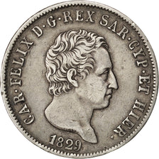 STATI ITALIANI, SARDINIA, Carlo Felice, 5 Lire, 1829, Genoa, BB, Argento, KM:...