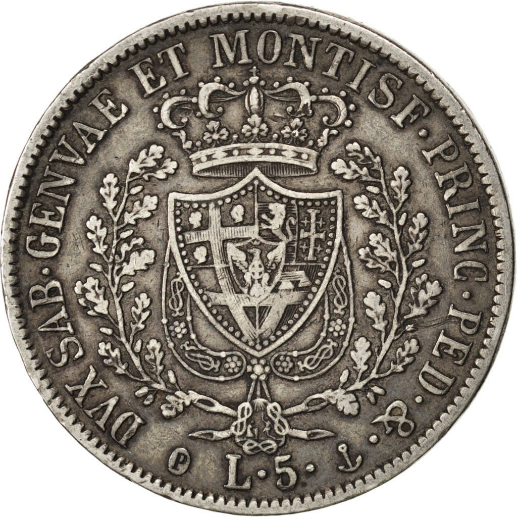 STATI ITALIANI, SARDINIA, Carlo Felice, 5 Lire, 1829, Genoa, BB, Argento, KM:...