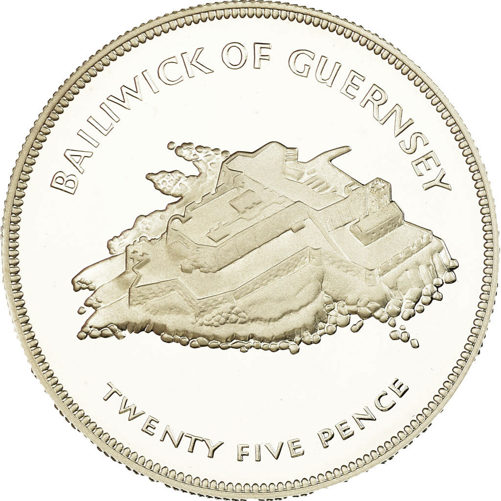 Coin, Guernsey, Elizabeth II, 25 Pence, 1977, Heaton, Proof, MS(65-70), Silver