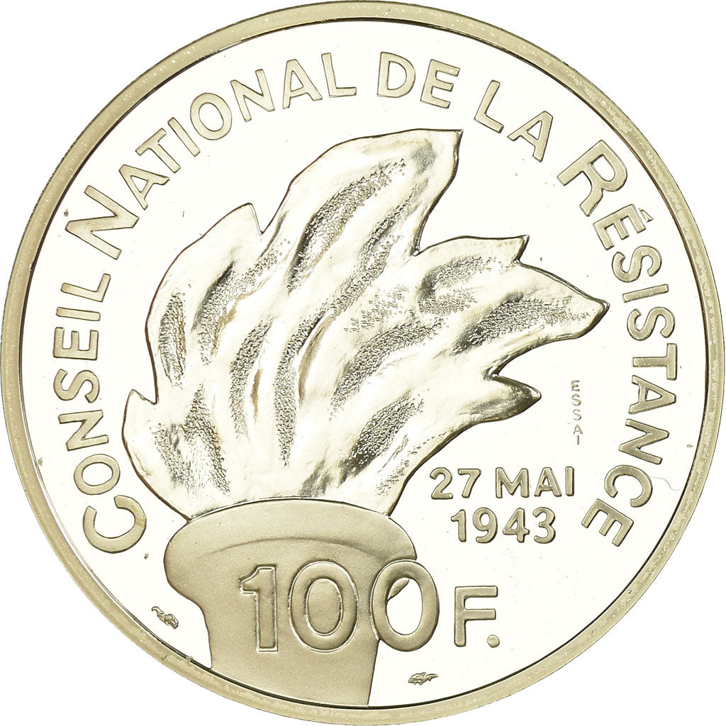 Moneda, Francia, Jean Moulin, 100 Francs, 1993, ESSAI, FDC, Plata, KM:1023