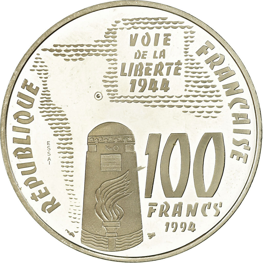 Coin, France, Sainte-Mère-Eglise, 100 Francs, 1994, ESSAI, MS(65-70), Silver