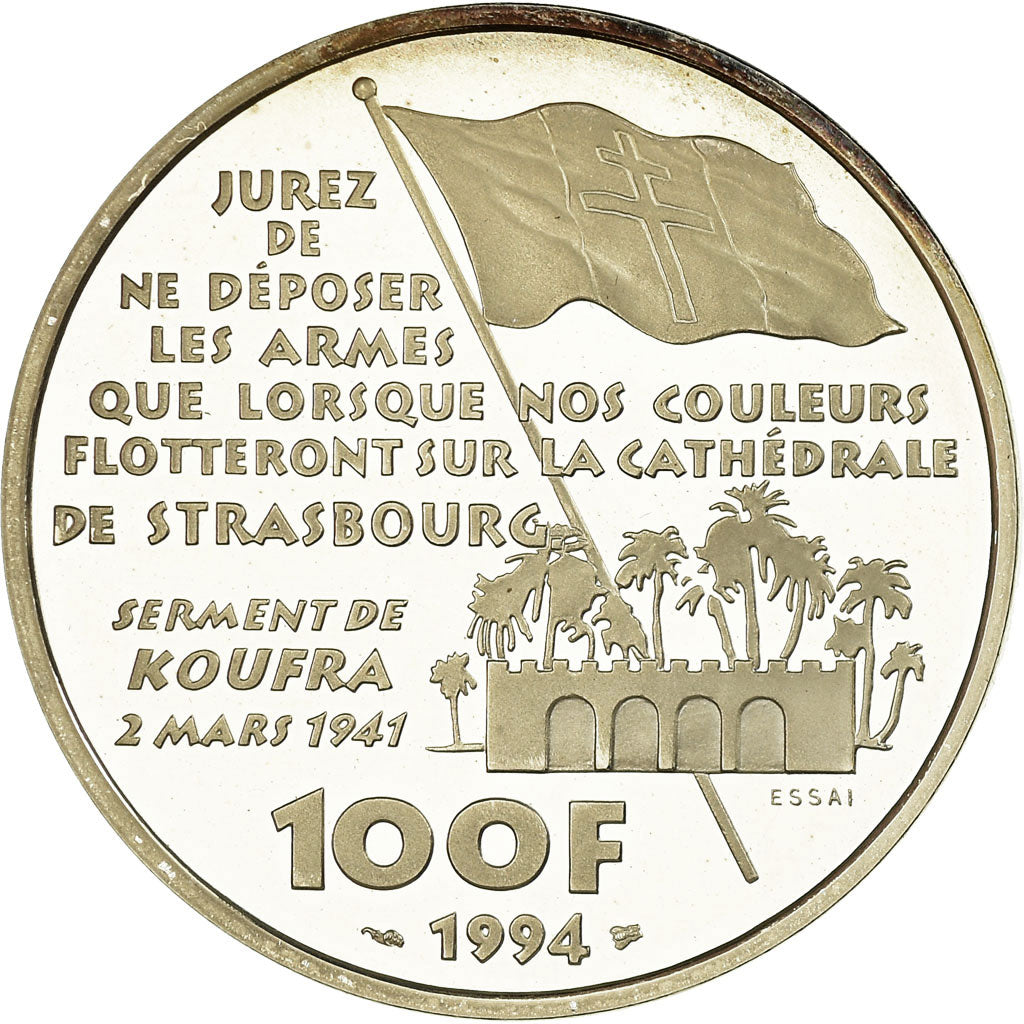 Coin, France, Général Leclerc, 100 Francs, 1994, ESSAI, MS(65-70), Silver