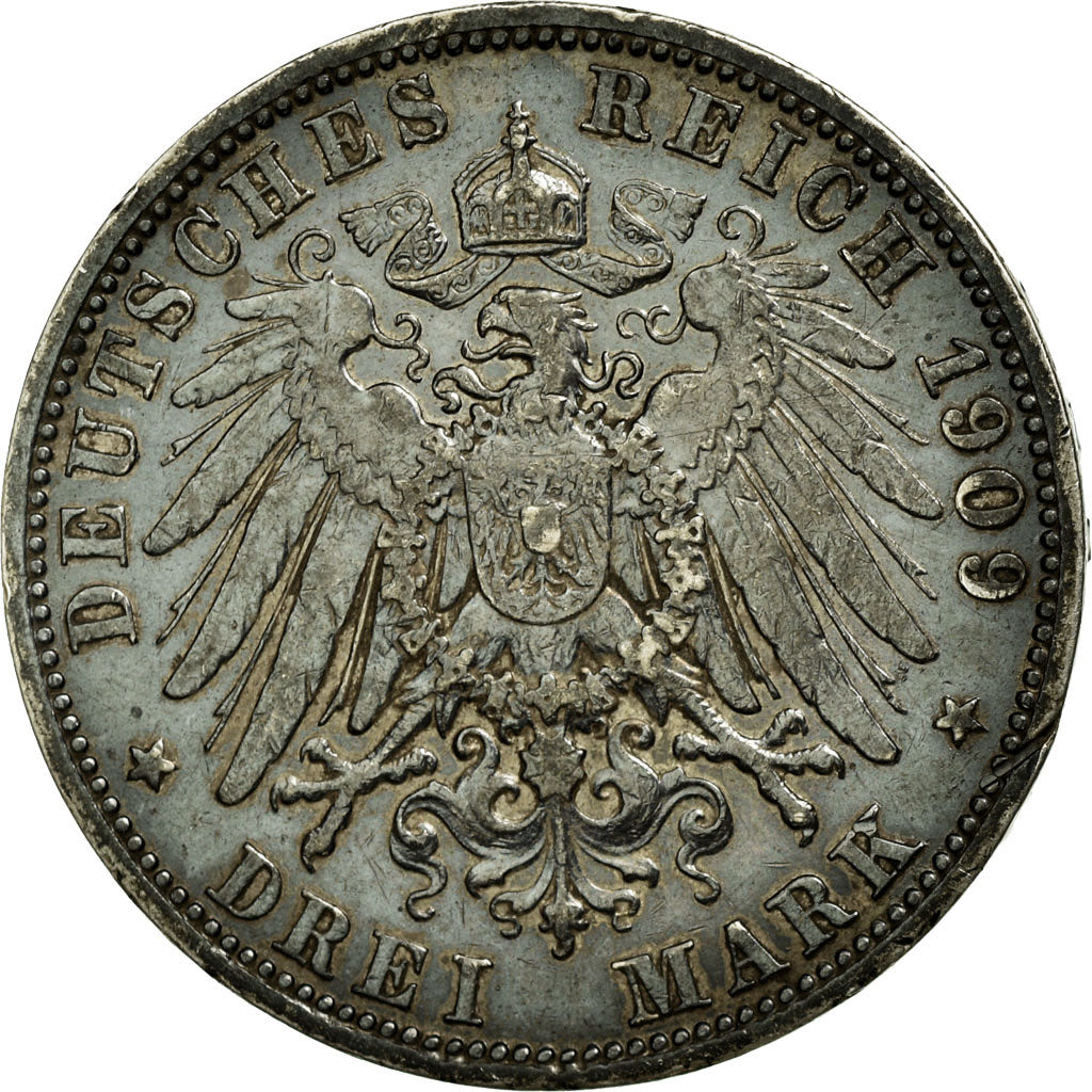 Coin, German States, PRUSSIA, Wilhelm II, 3 Mark, 1909, Berlin, EF(40-45)
