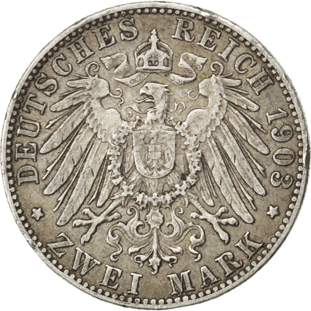 GERMAN STATES, 2 Mark, 1903, Munich, KM #913, VF(30-35), Silver, 28, 11.02