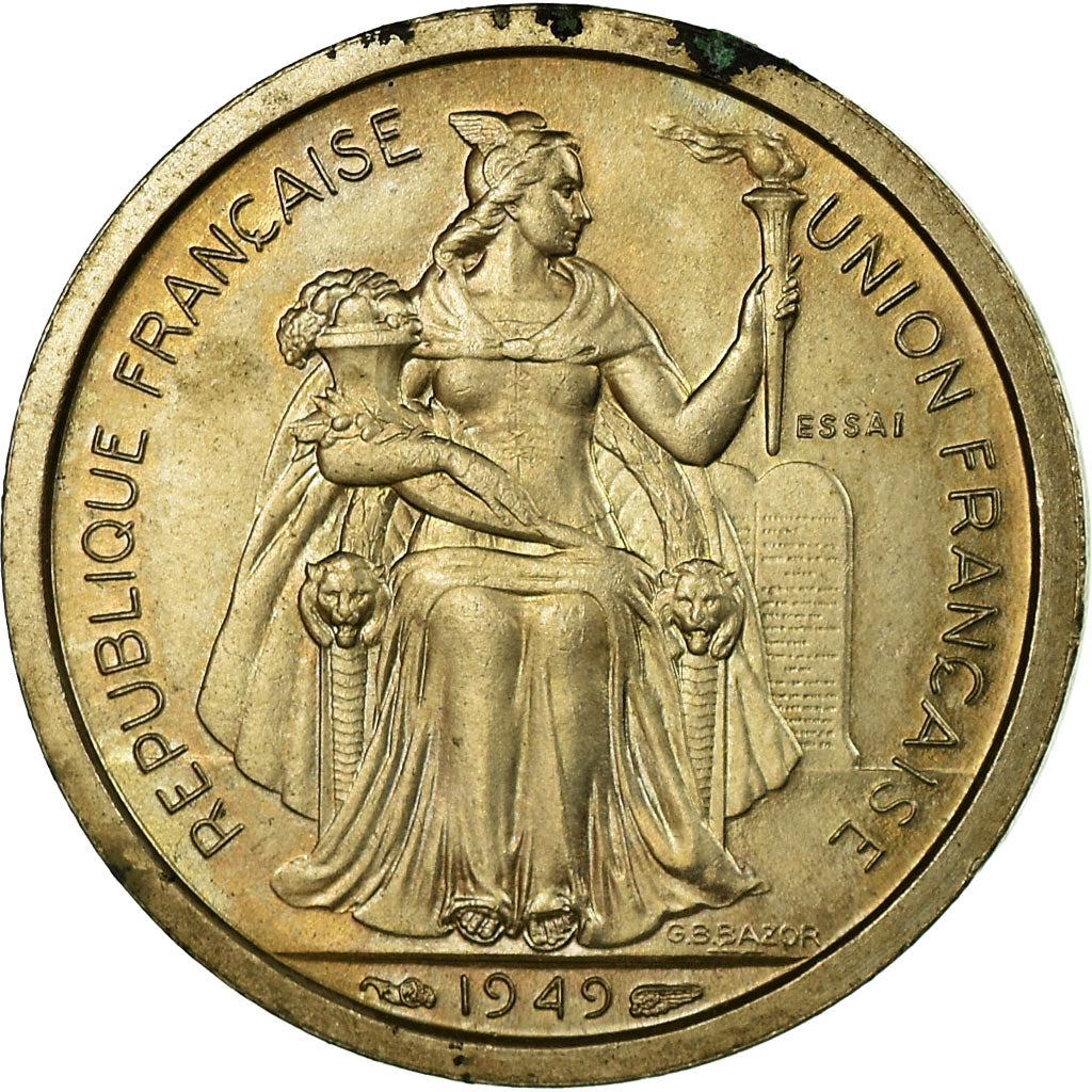 Coin, FRENCH OCEANIA, Franc, 1949, Paris, ESSAI, EF(40-45), Copper-nickel, KM:E8