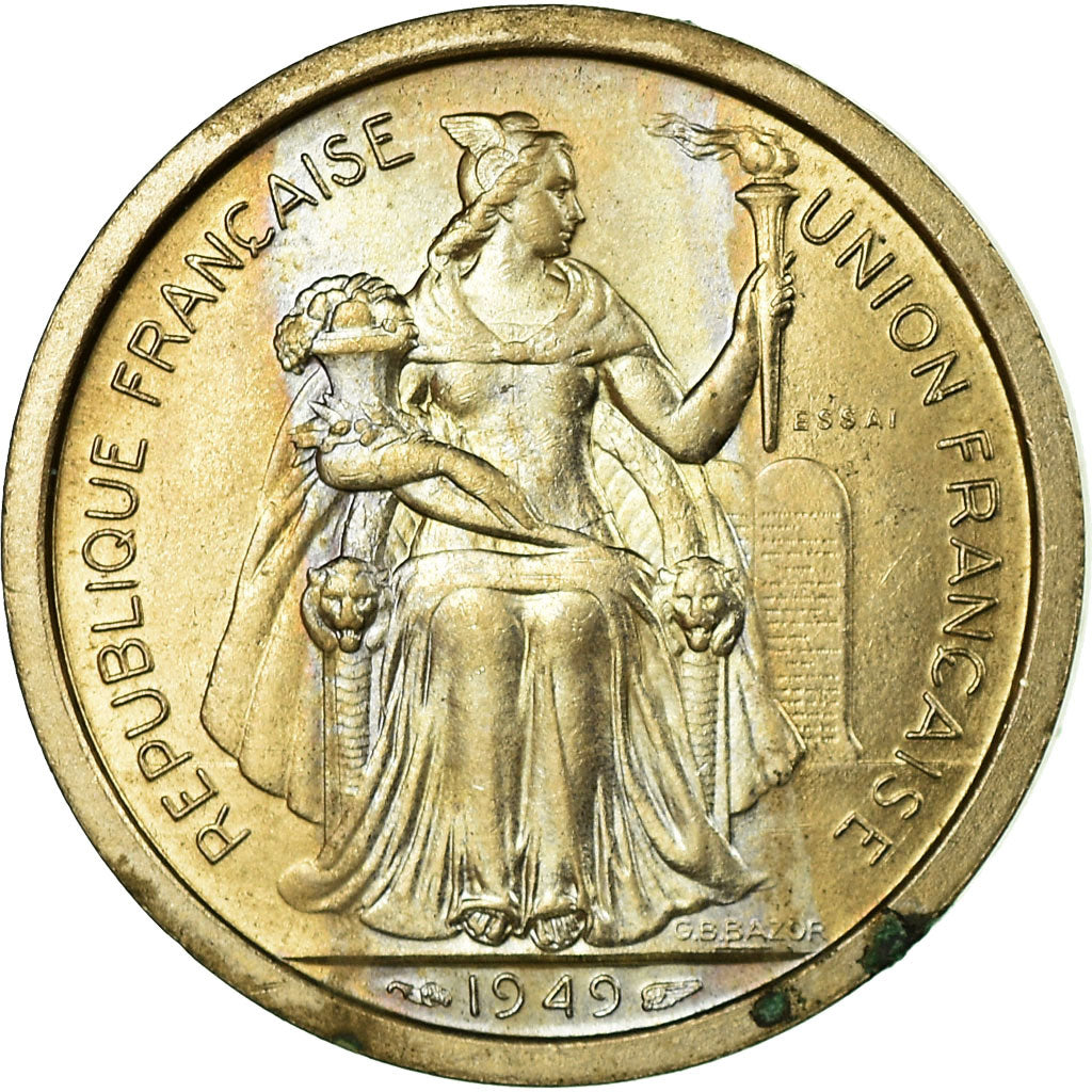 Coin, New Caledonia, 2 Francs, 1949, Paris, ESSAI, AU(55-58), Nickel-Bronze