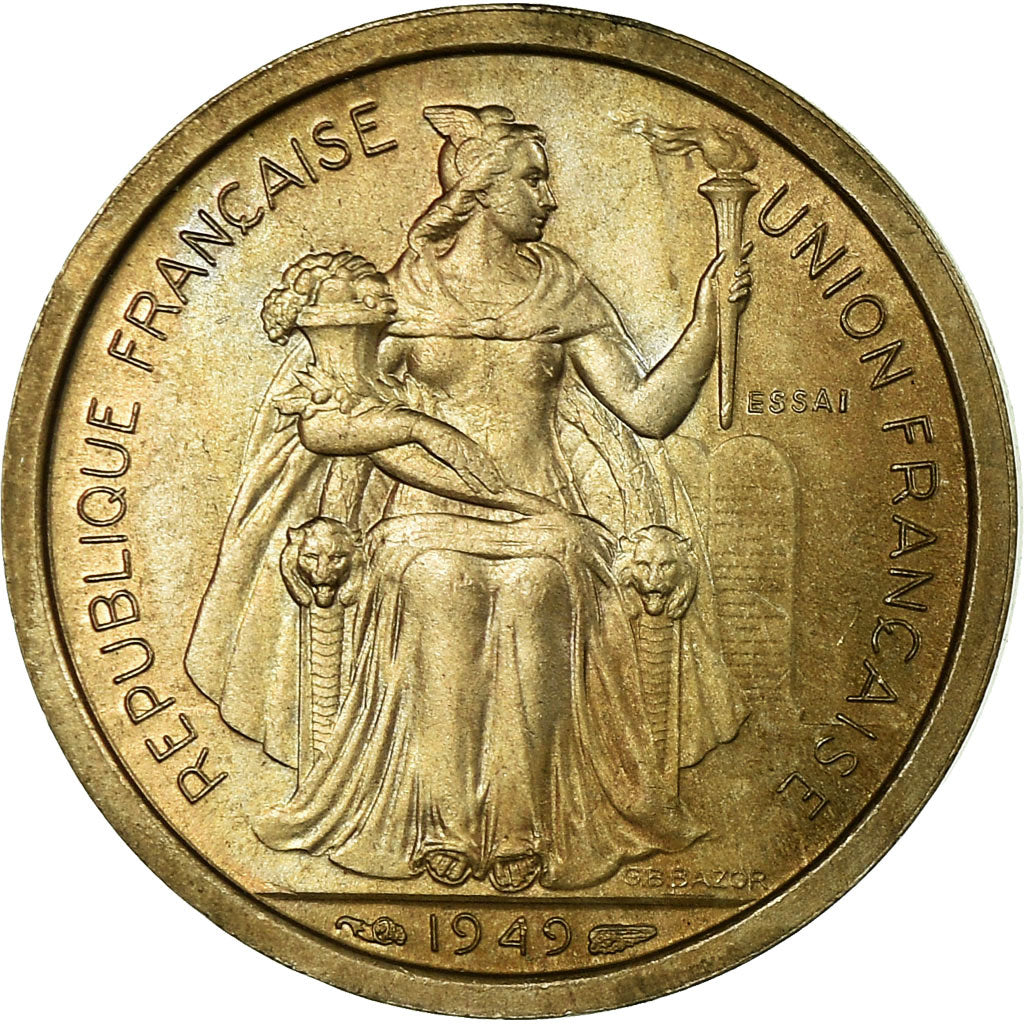 Coin, New Caledonia, Franc, 1949, Paris, ESSAI, EF(40-45), Copper-nickel, KM:E8