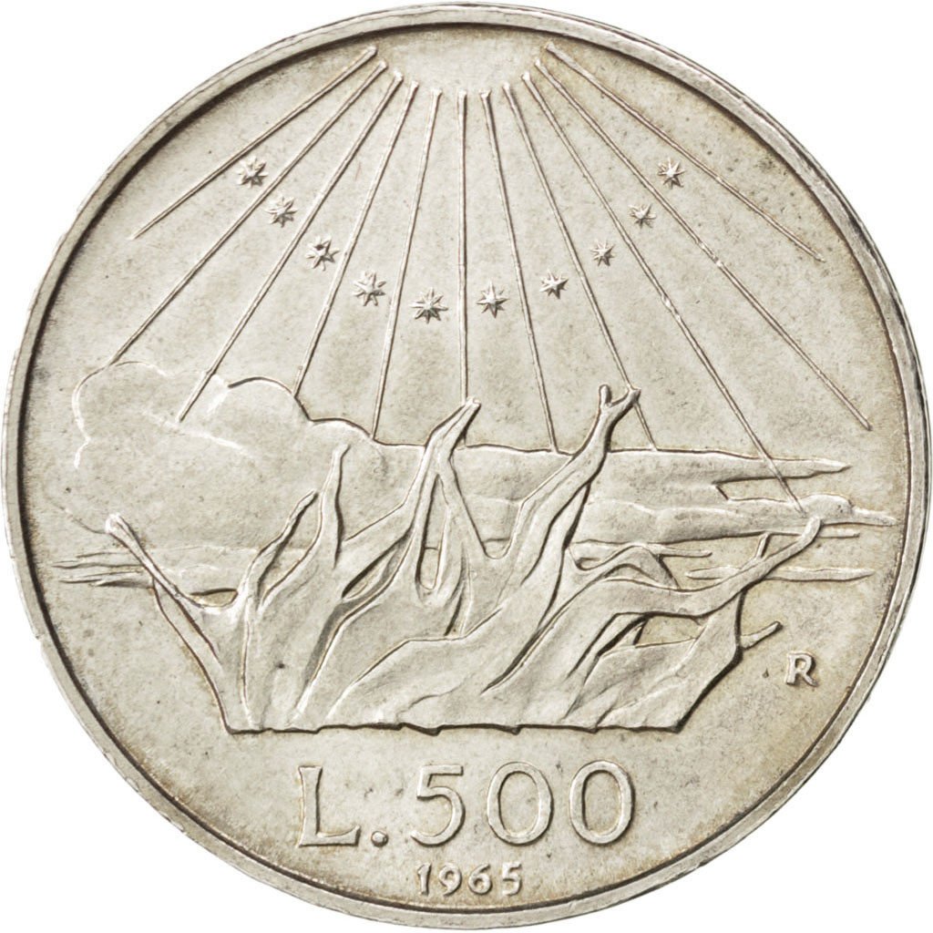 ITALY, 500 Lire, 1965, Rome, KM #100, AU(55-58), Silver, 29.3, 11.01