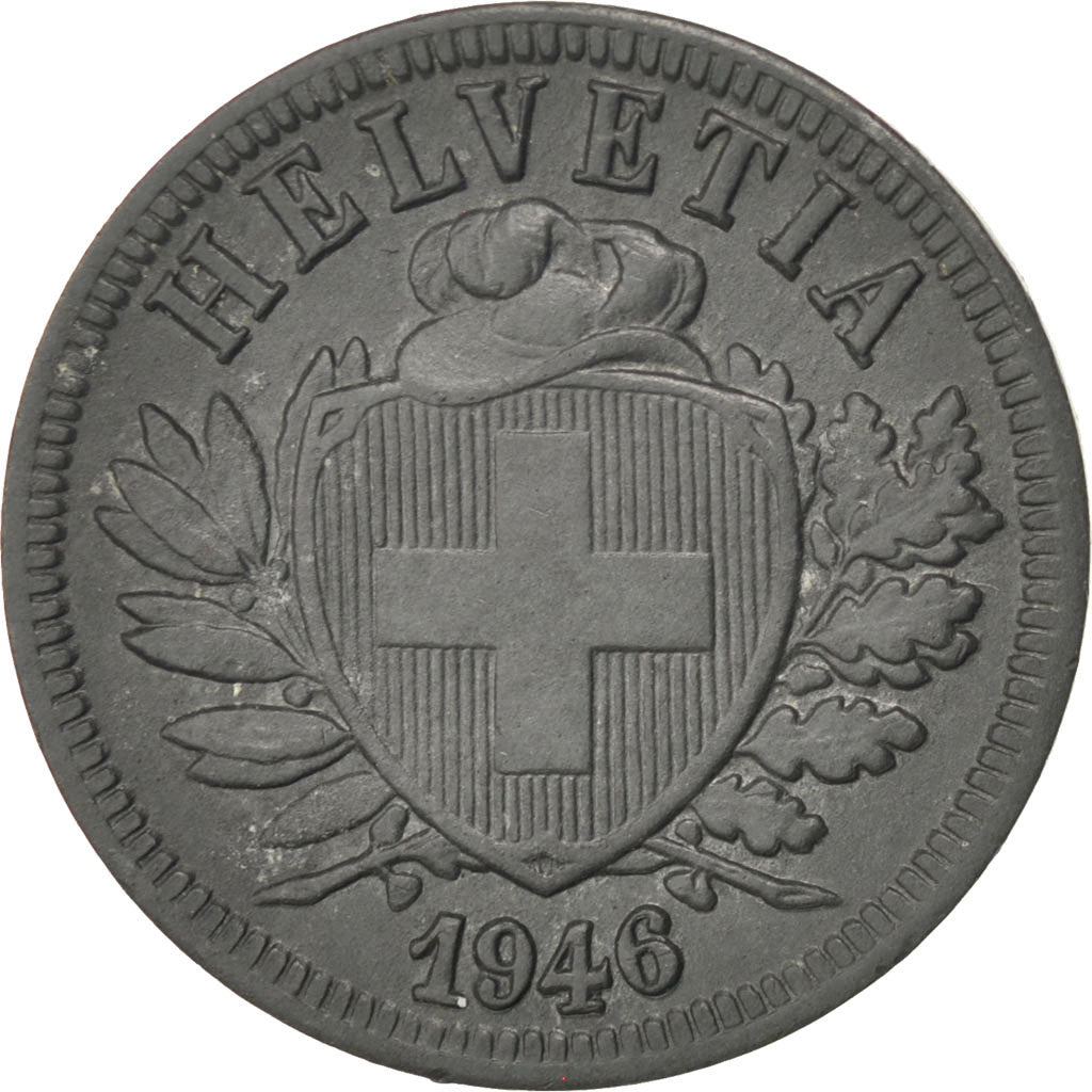 SWITZERLAND, 2 Rappen, 1946, Bern, KM #4.2b, AU(55-58), Zinc, 20, 2.38