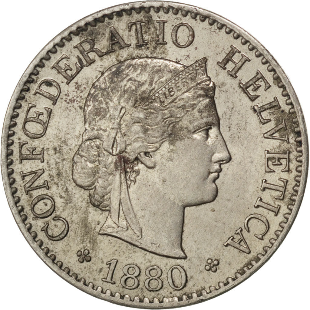 SWITZERLAND, 5 Rappen, 1880, Bern, KM #26, VF(30-35), Copper-Nickel, 17.15, 1.99