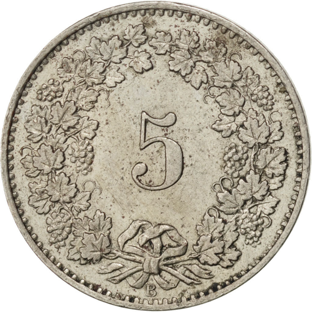 SWITZERLAND, 5 Rappen, 1880, Bern, KM #26, VF(30-35), Copper-Nickel, 17.15, 1.99