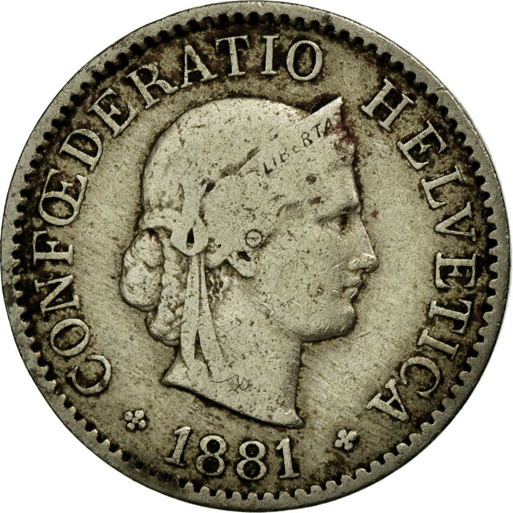 Münze, Schweiz, 5 Rappen, 1881, Bern, S+, Copper-nickel, KM:26