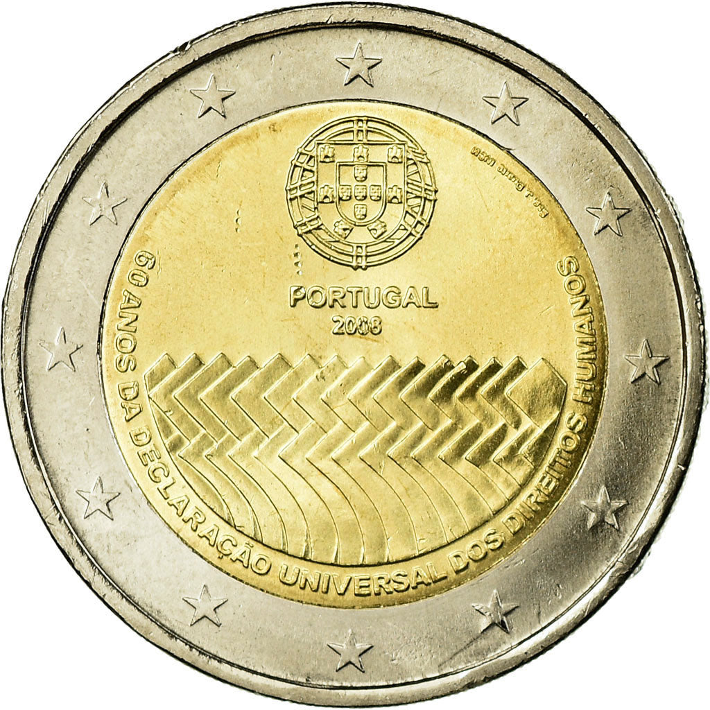 Portogallo, Droits de l'Homme, 2 Euro, 2008, SPL, Bi-metallico, KM:784