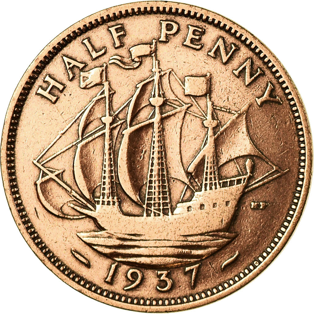 Coin, Great Britain, George VI, 1/2 Penny, 1937, VF(30-35), Bronze, KM:844