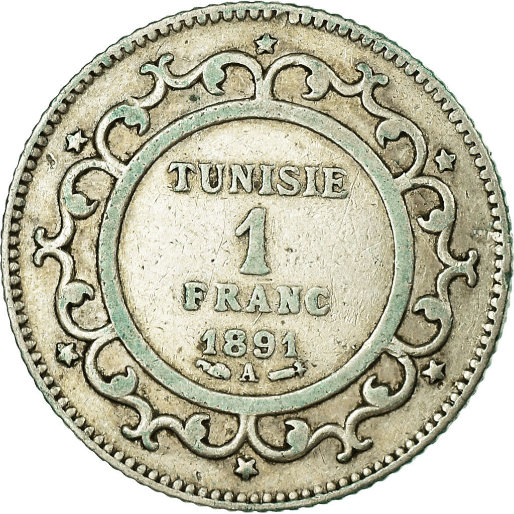 Coin, Tunisia, Ali Bey, Franc, 1891, Paris, EF(40-45), Silver, KM:224