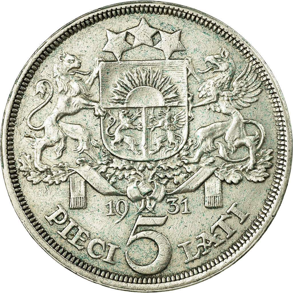 Coin, Latvia, 5 Lati, 1931, EF(40-45), Silver, KM:9