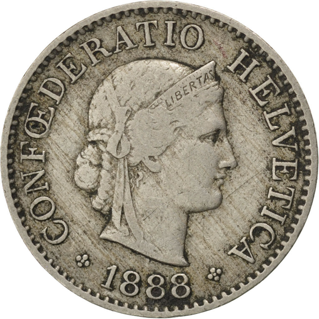 SWITZERLAND, 5 Rappen, 1888, Bern, KM #26, VF(30-35), Copper-Nickel, 17.15, 1.96