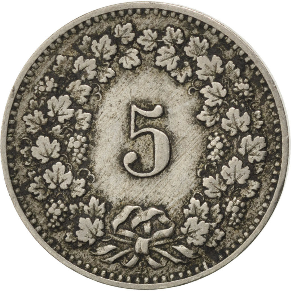 SWITZERLAND, 5 Rappen, 1888, Bern, KM #26, VF(30-35), Copper-Nickel, 17.15, 1.96