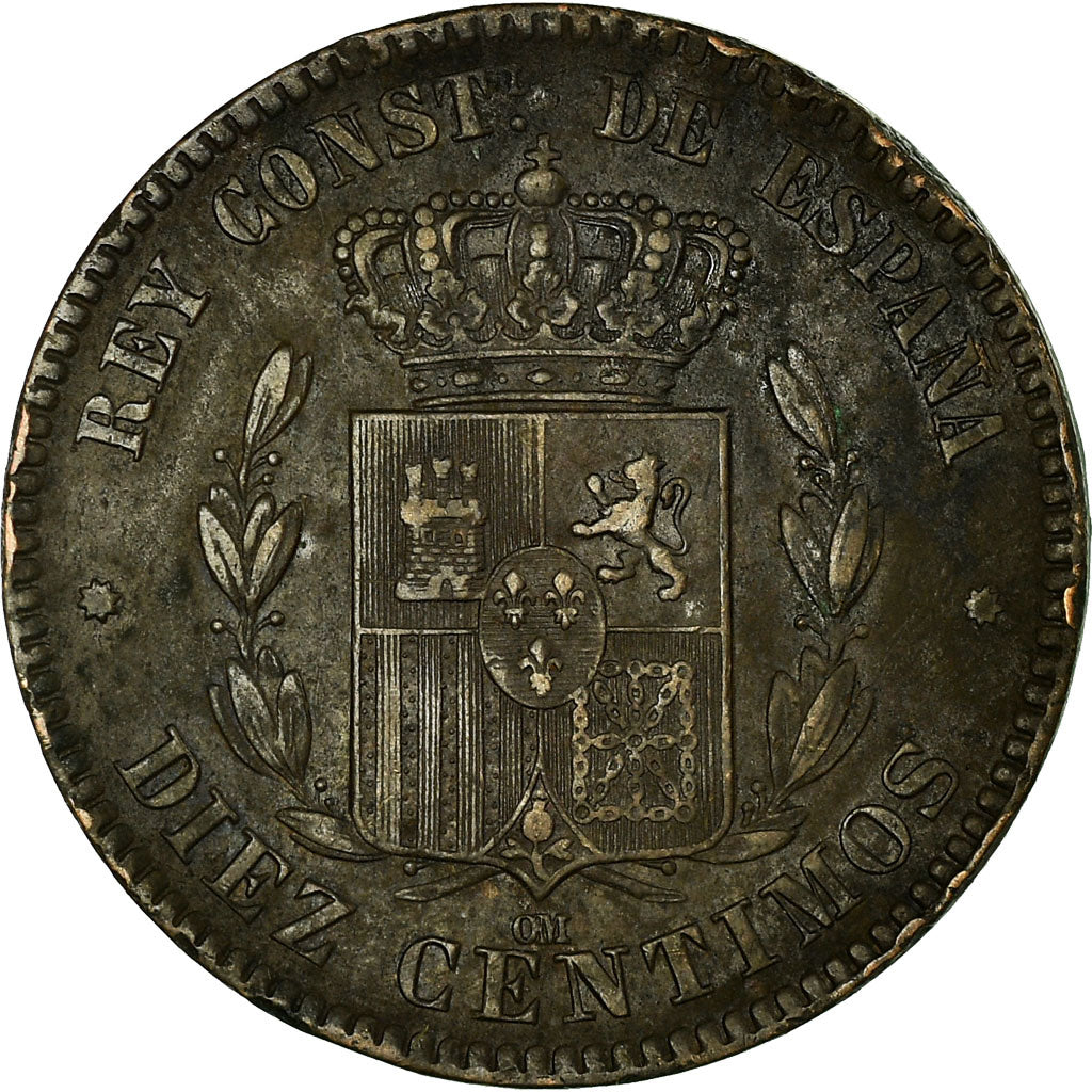 Coin, Spain, Alfonso XII, 10 Centimos, 1879, Madrid, EF(40-45), Bronze, KM:675