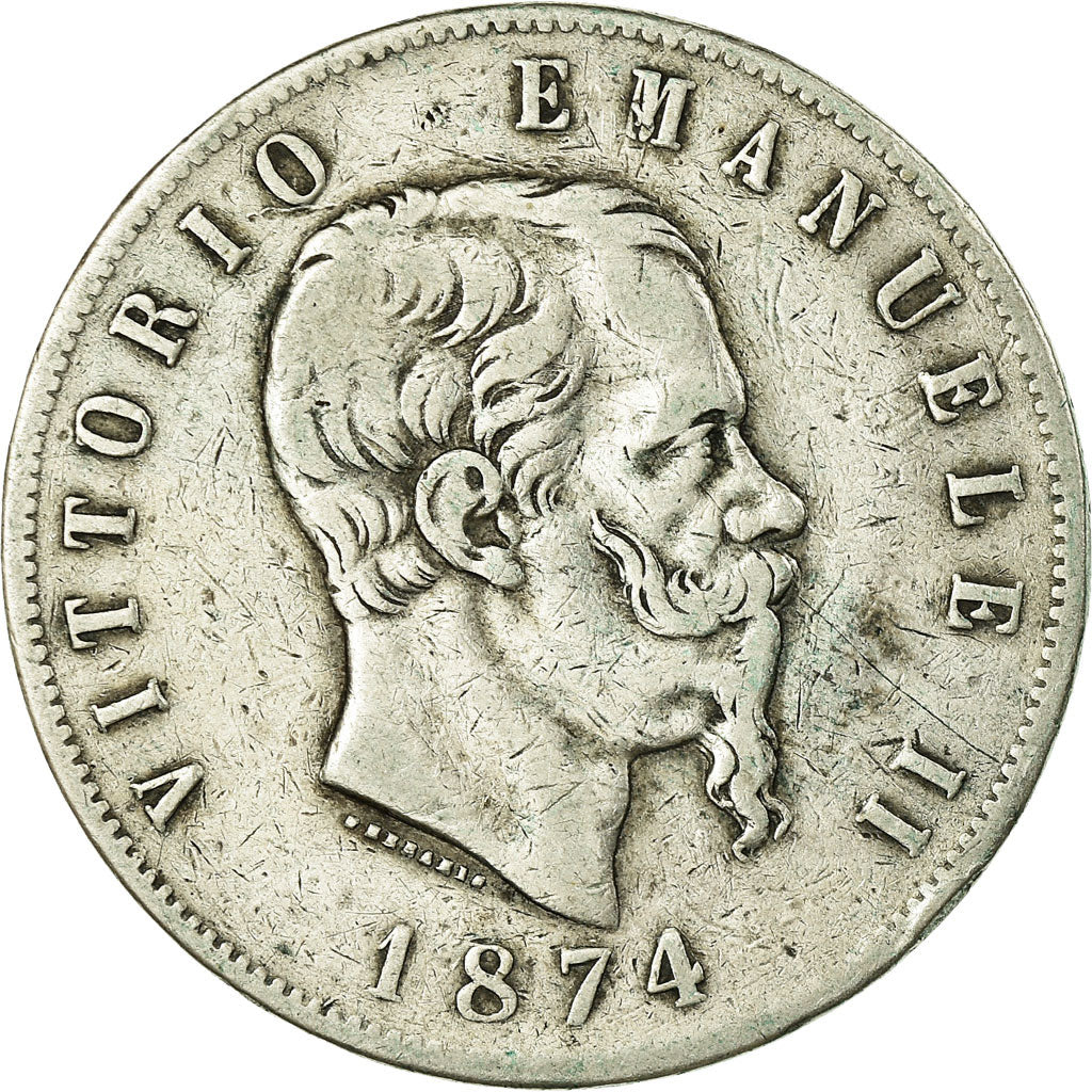 Coin, Italy, Vittorio Emanuele II, 5 Lire, 1874, Milan, VF(30-35), Silver