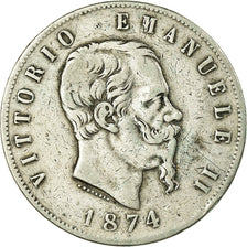 Coin, Italy, Vittorio Emanuele II, 5 Lire, 1874, Milan, VF(30-35), Silver