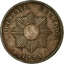 Moneda, Perú, 2 Centavos, 1920, Lima, MBC, Cobre o bronce, KM:212.1