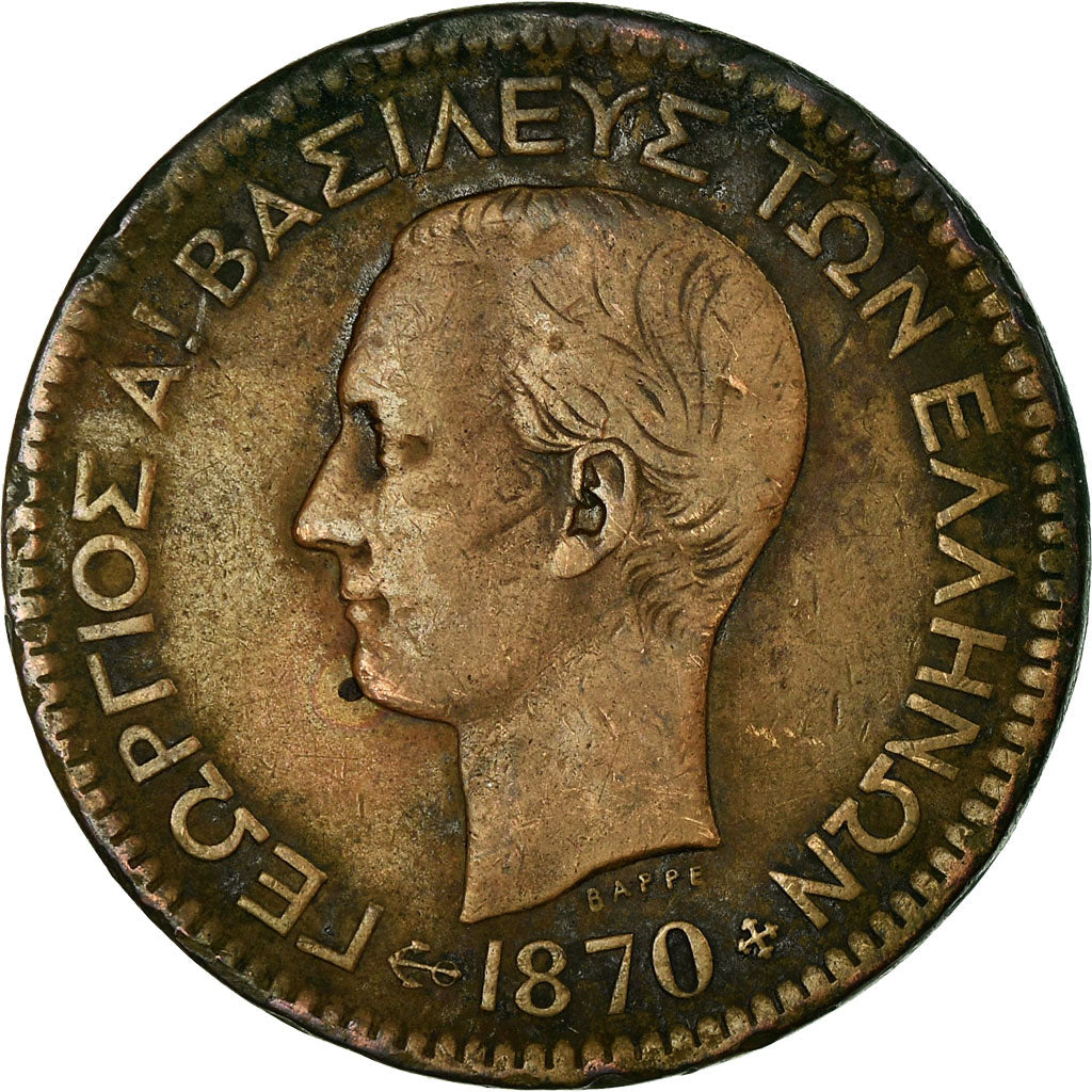 Coin, Greece, George I, 10 Lepta, 1870, Strassburg, EF(40-45), Copper, KM:43
