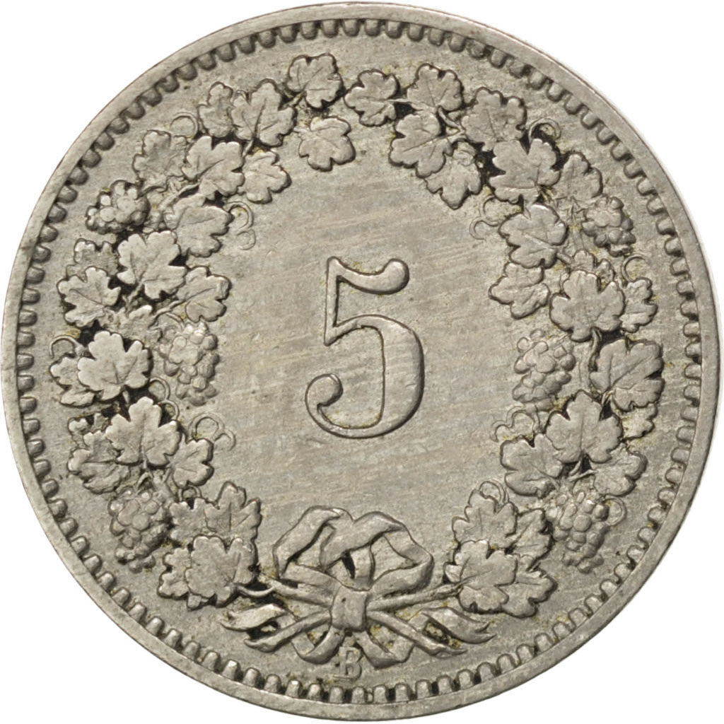 SWITZERLAND, 5 Rappen, 1889, Bern, KM #26, VF(30-35), Copper-Nickel, 17.15, 1.97