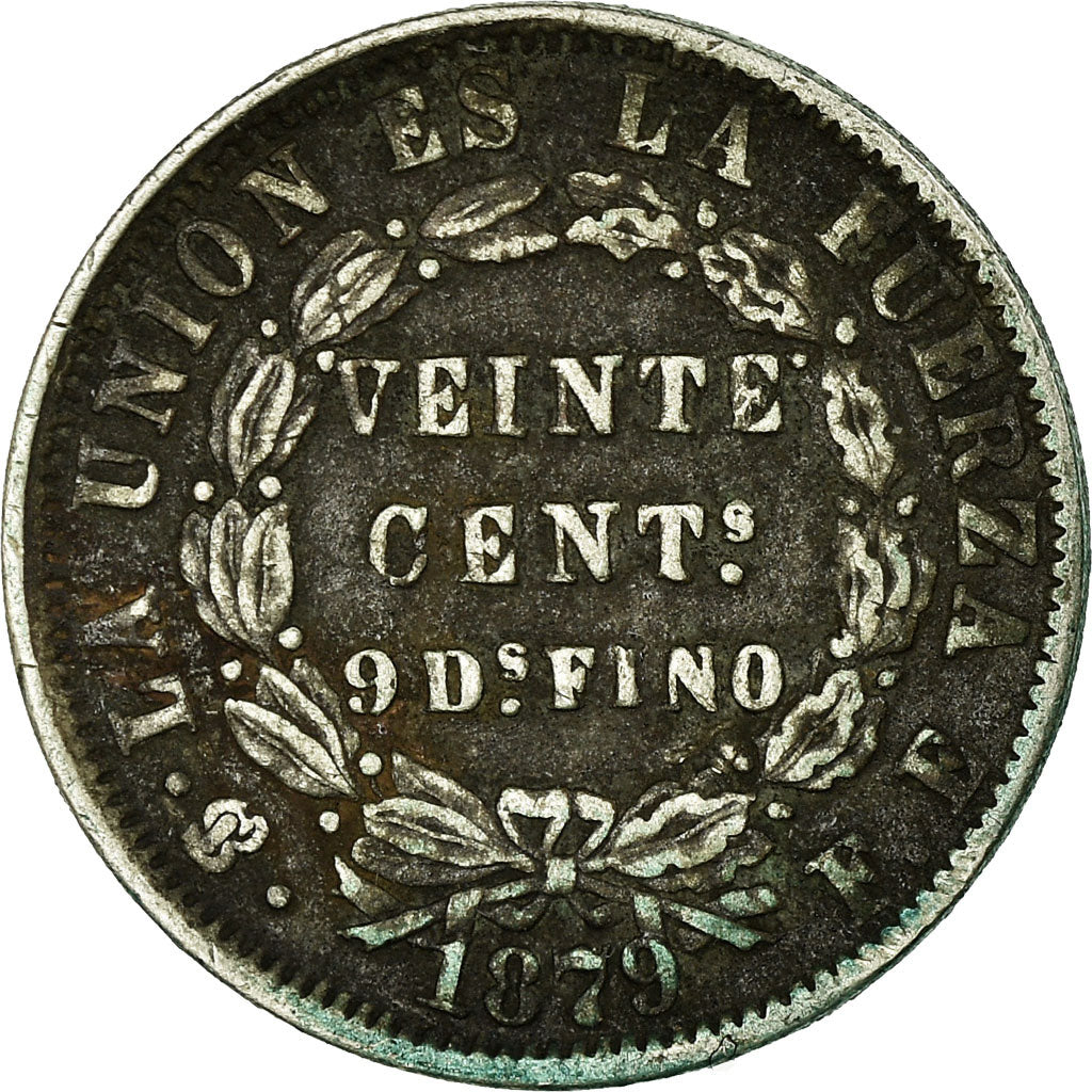 Coin, Bolivia, 20 Centavos, 1879, EF(40-45), Silver, KM:159.1