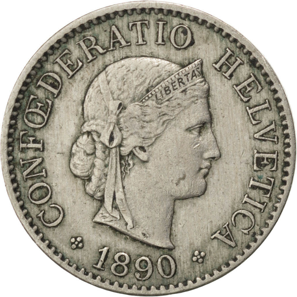 Svizzera, 5 Rappen, 1890, Bern, BB, Rame-nichel, KM:26