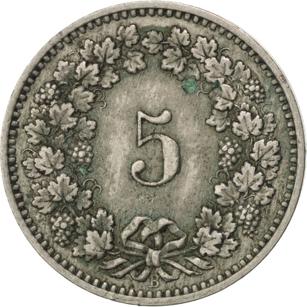 Svizzera, 5 Rappen, 1890, Bern, BB, Rame-nichel, KM:26