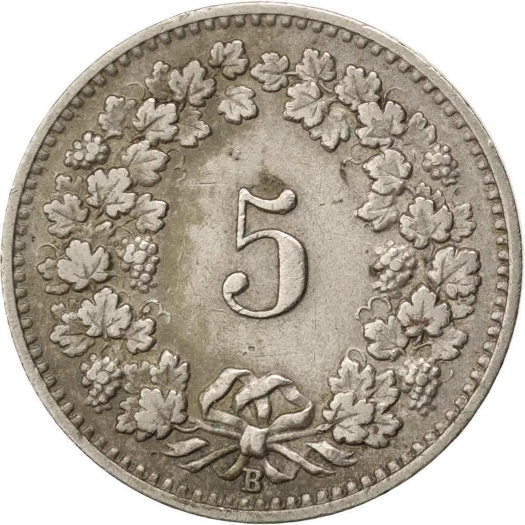 SWITZERLAND, 5 Rappen, 1899, Bern, KM #26, VF(30-35), Copper-Nickel, 17.15, 1.95