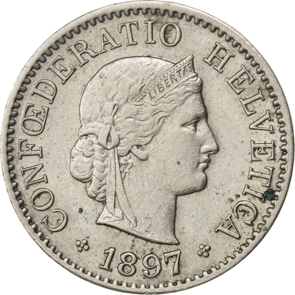 SWITZERLAND, 5 Rappen, 1897, Bern, KM #26, AU(50-53), Copper-Nickel, 17.15, 1.97