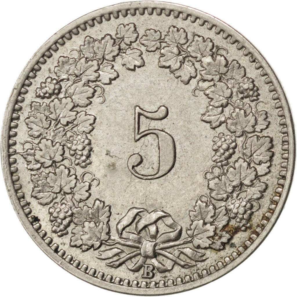 SWITZERLAND, 5 Rappen, 1897, Bern, KM #26, AU(50-53), Copper-Nickel, 17.15, 1.97