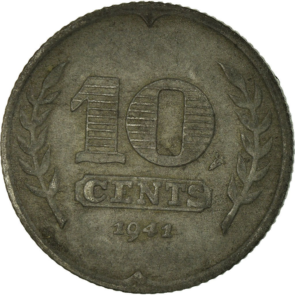 Moneda, Países Bajos, Wilhelmina I, 10 Cents, 1941, BC+, Cinc, KM:173