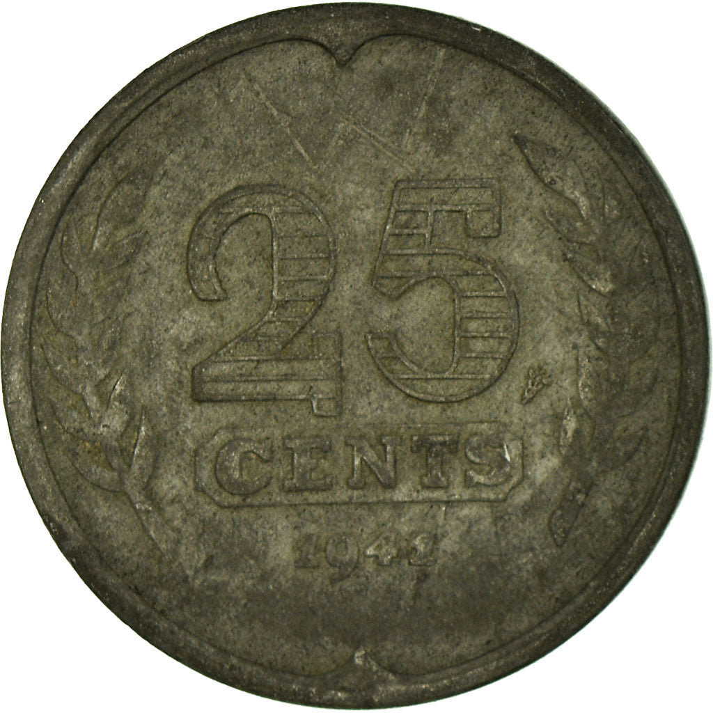 Coin, Netherlands, Wilhelmina I, 25 Cents, 1941, VF(30-35), Zinc, KM:174
