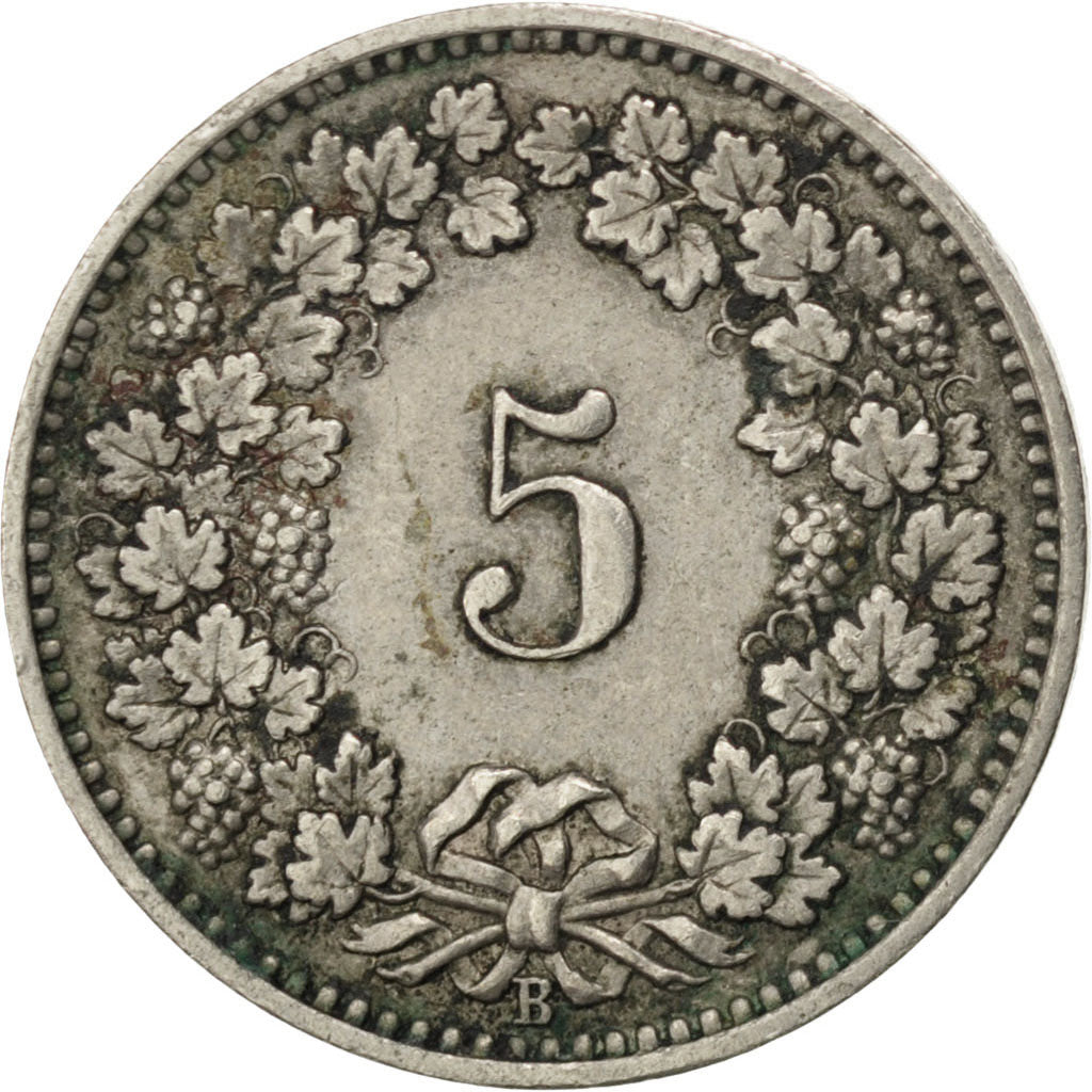 SWITZERLAND, 5 Rappen, 1902, Bern, KM #26, EF(40-45), Copper-Nickel, 17.15, 1.96