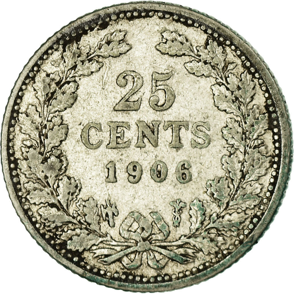 Coin, Netherlands, Wilhelmina I, 25 Cents, 1906, VF(30-35), Silver, KM:120.2