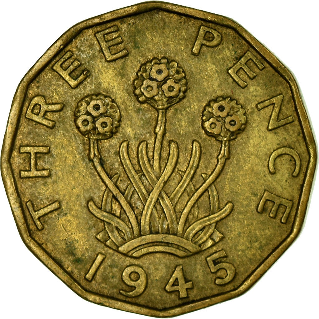 Coin, Great Britain, George VI, 3 Pence, 1945, VF(30-35), Nickel-brass, KM:849